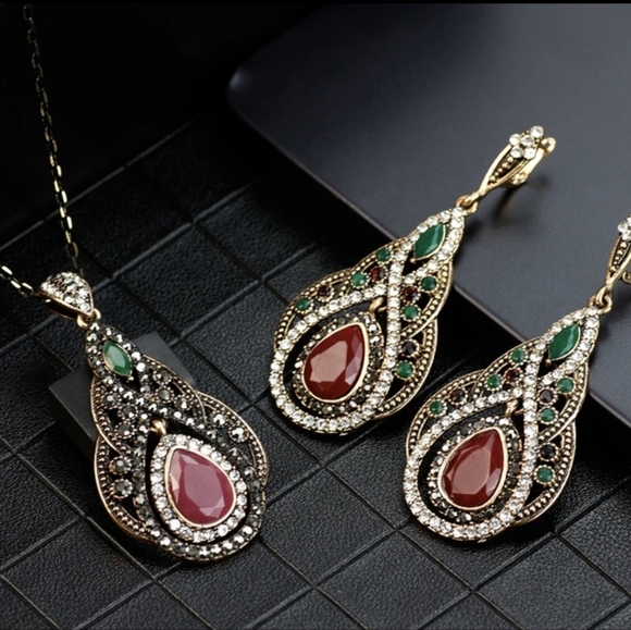 Turkish Vintage Looking Jewelry Set forWomen,NEW,2pc,Ethnic,Wedding,HandmadeGift - Picture 3 of 9